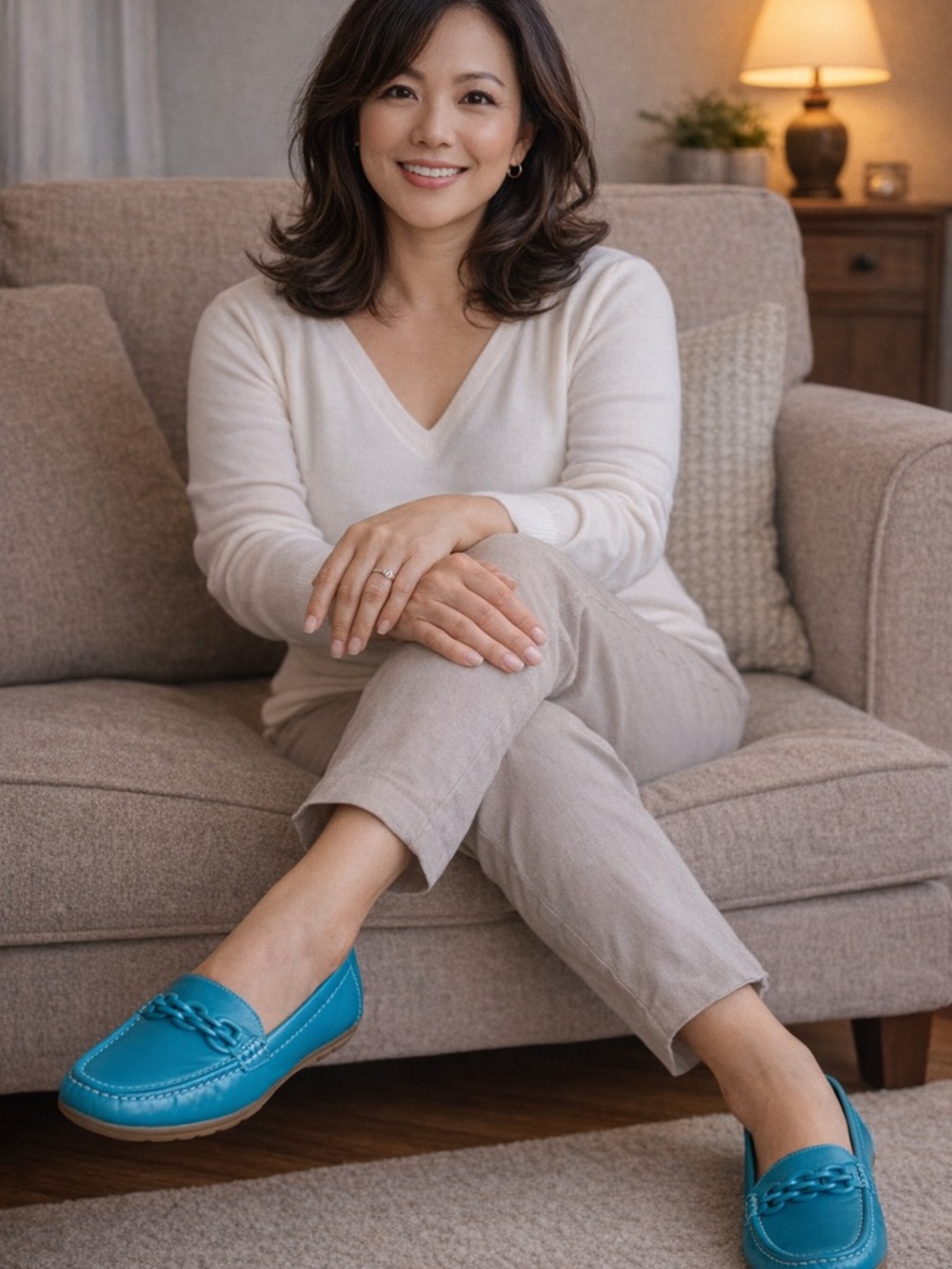 Bright Teal Chain-Trim Loafers